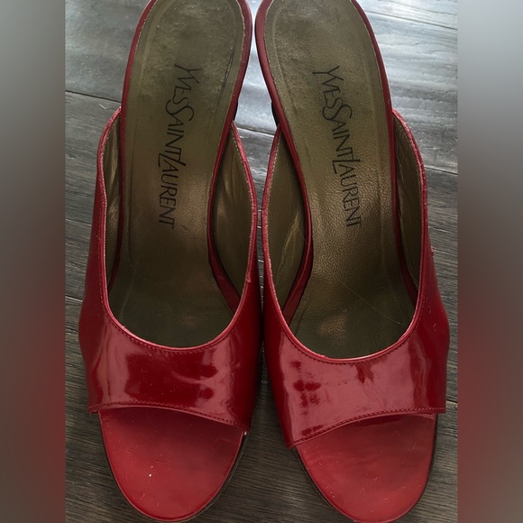 YSL Yves Saint Laurent Women’s Red Mule Heels Size 6.5 Luxury Brand Gala Shoes - Picture 1 of 6